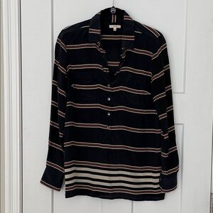 J. Crew Navy and White Silk Striped Button-Up Shirt